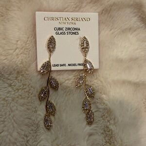 Christian Siriano Gold Leaf Earrings with Cubic Zirconia